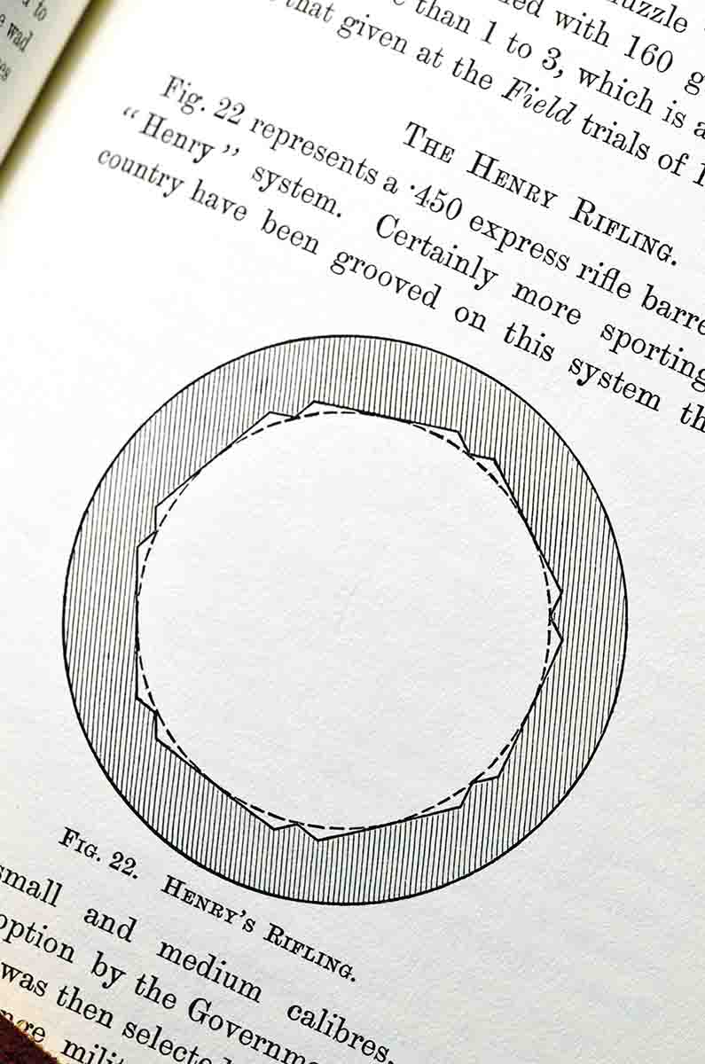 Henry rifling, patented in 1860, as illustrated in The Modern Sportsman’s Gun and Rifle, Vol. II, by J.H. Walsh. It was published in 1884.